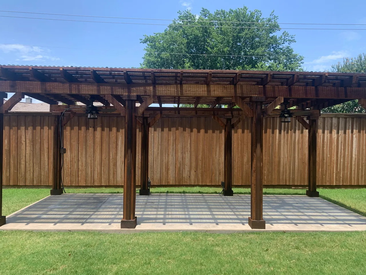 Cedar Pergola w/ Corrugated plastic across the top. — Plano