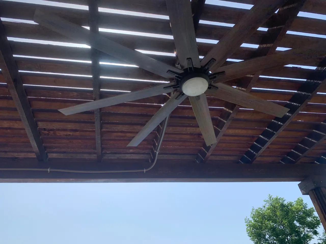 Cedar Pergola w/ Corrugated plastic across the top. — Plano