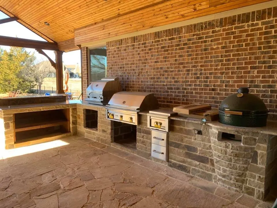 Custom cedar patio cover and outdoor kitchen — Addison