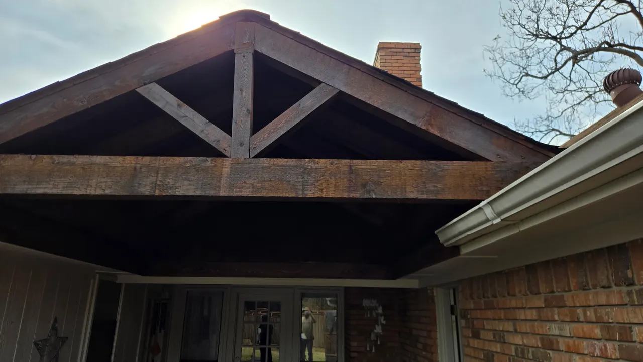 Installed a Composite deck- Color Black Walnut. Cedar gable style patio cover stain color Walnut. — Sachse