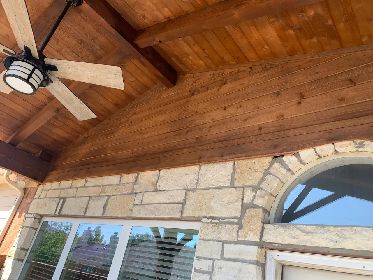 Western red cedar gable style patio cover and harbor grey color composite deck — Richardson