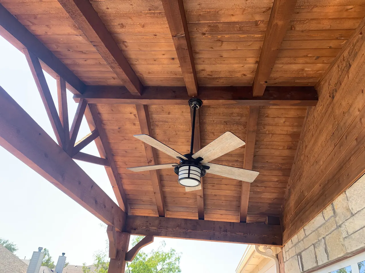 Western red cedar gable style patio cover and harbor grey color composite deck — Richardson